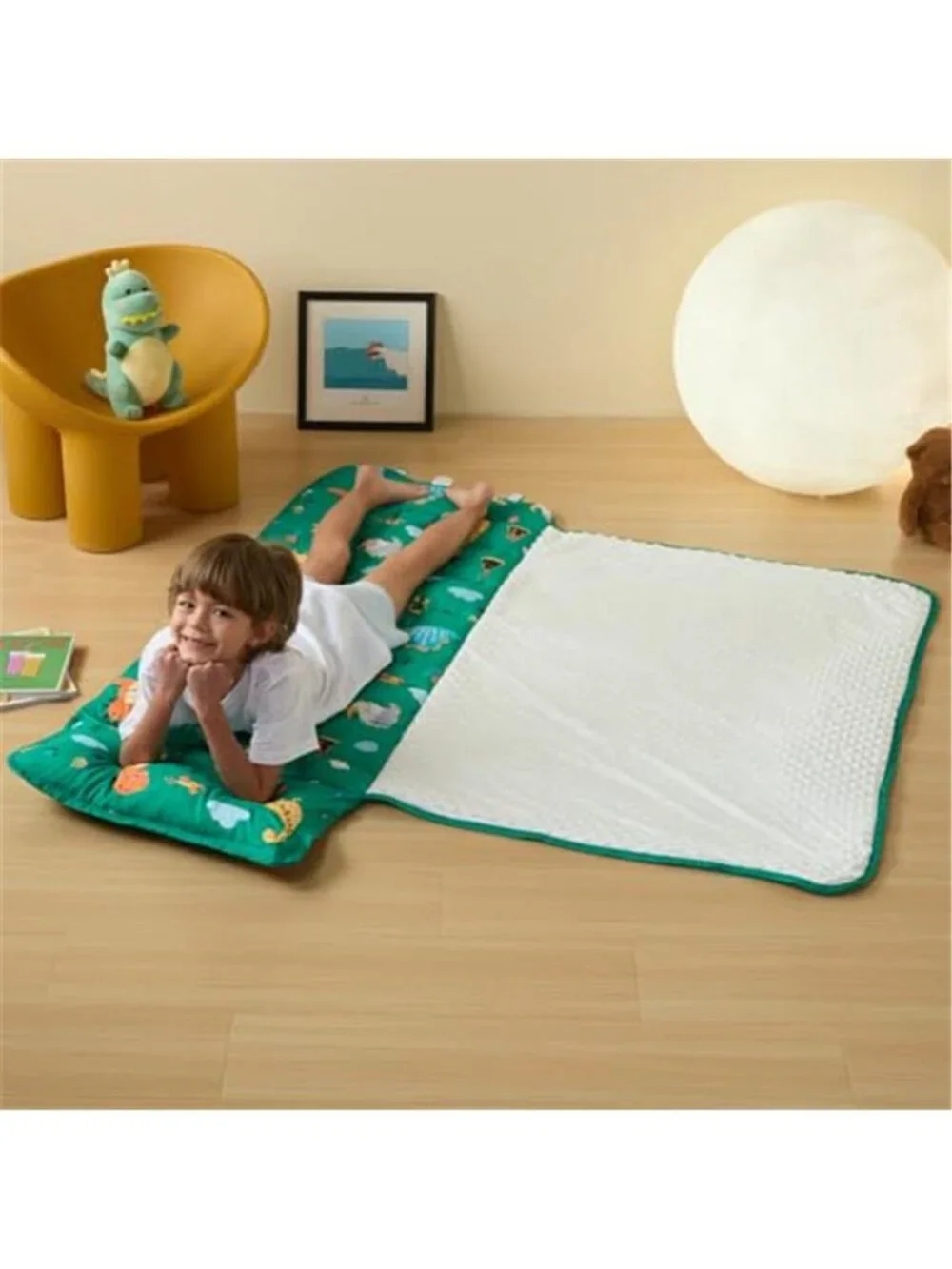 Toddler Nap Mat Rollup Design Kid Sleeping Mat with Removable Pillow & Minky